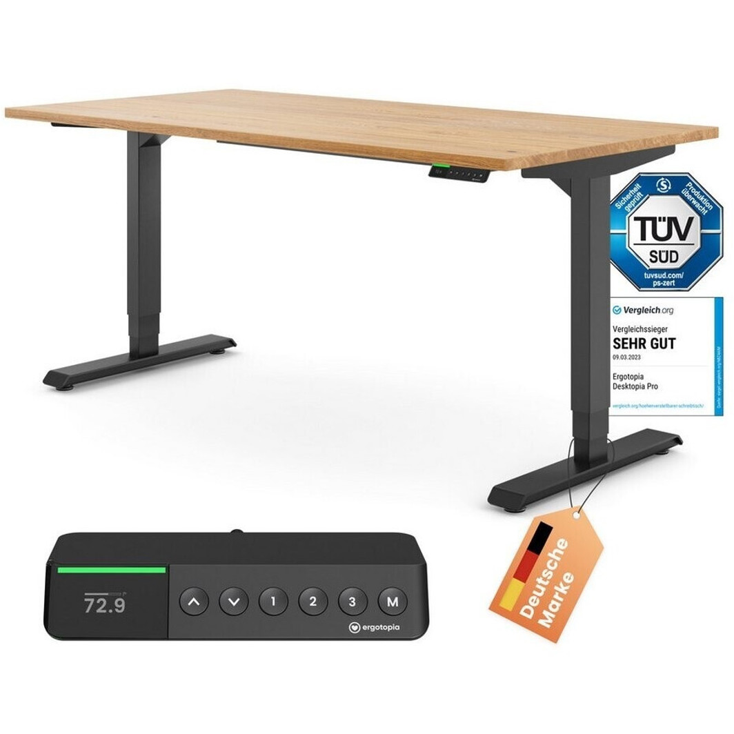 Ergotopia Desktopia Pro X - Massiver Schreibtisch 160x80cm Eiche/Schwarz