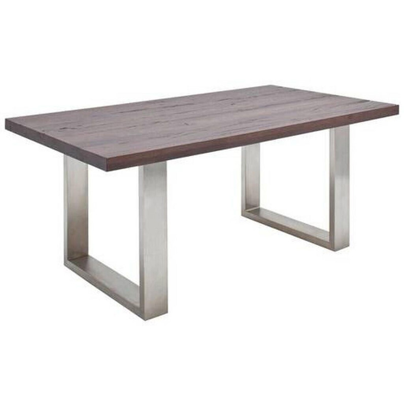 Rechteckiger Esstisch aus massiver Eiche mit Edelstahl-U-Form, 100x77x200 cm