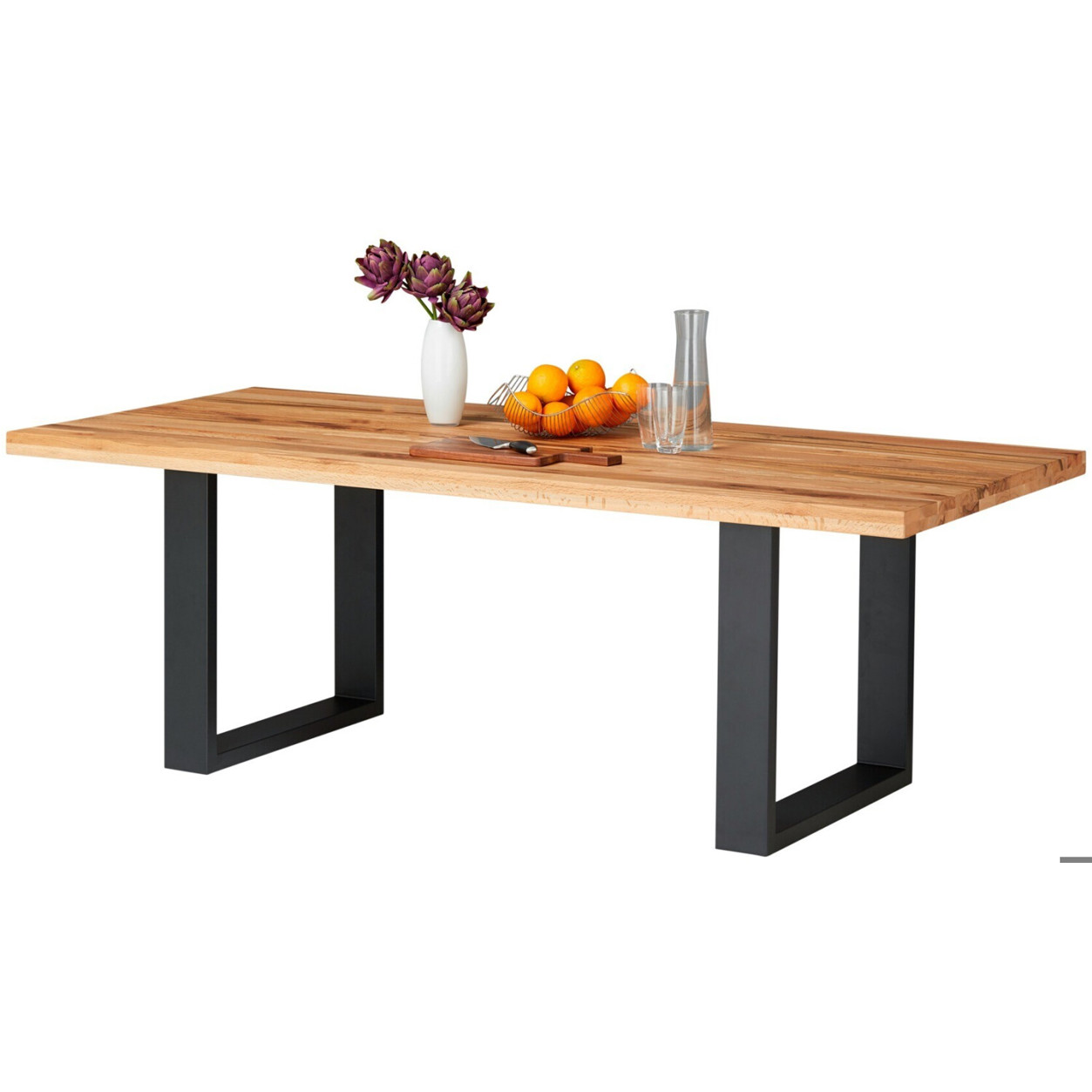 Esstisch U-Form aus Wildeiche und Metall, 100x77 cm, Anthrazit - Massiv, Rechteckig