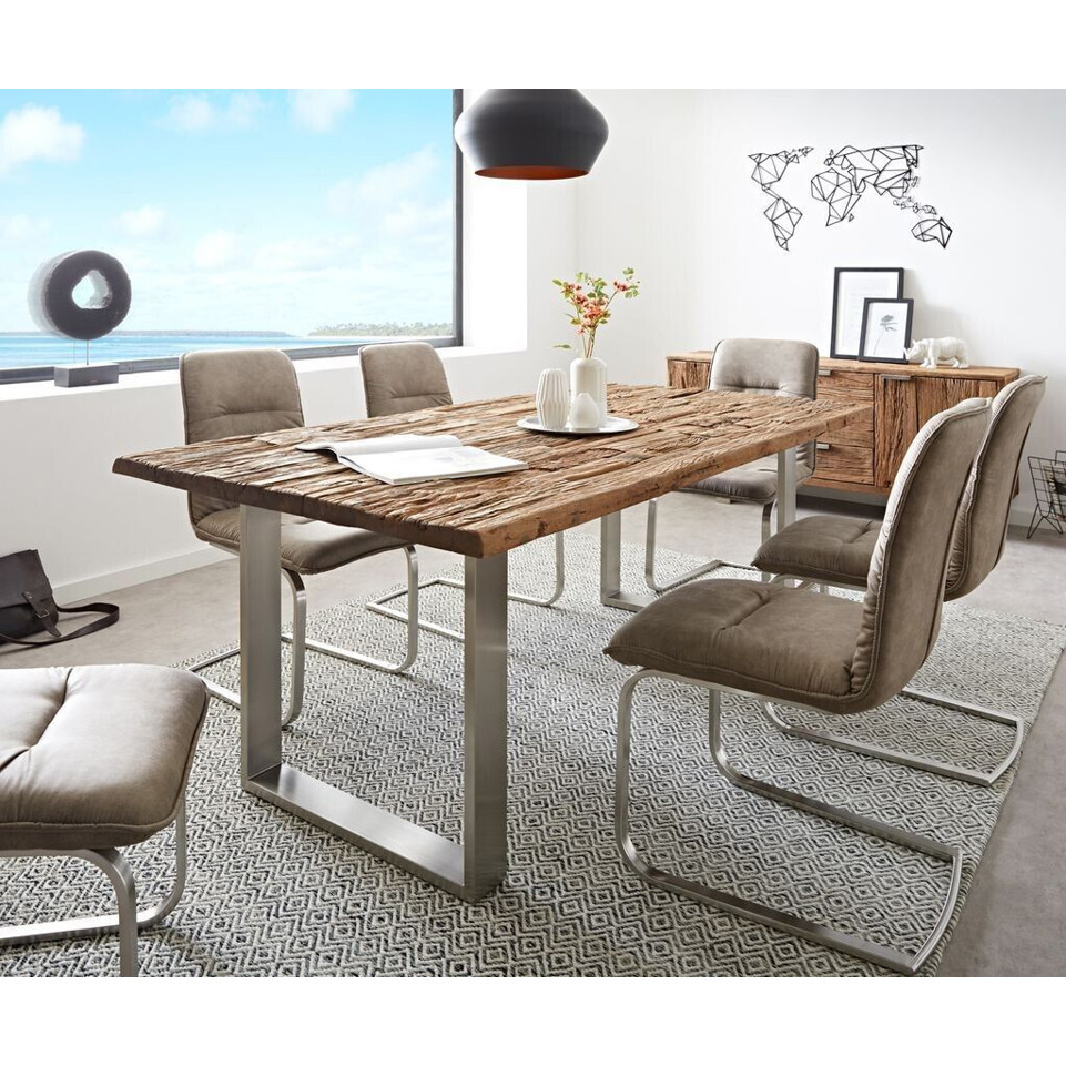 DeLife Reclaimed Vintage Esszimmertisch 200x100 cm - Eleganter Edelstahl Esstisch (32207)