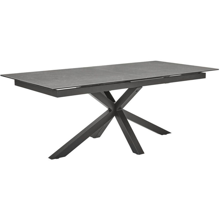 Ausziehbarer Esstisch Schwarz Dunkelgrau mit Glas und Keramik, rechteckig, Sternfuß - 99.6x76x200-240 cm