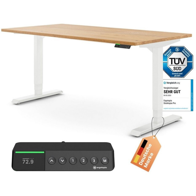 Ergotopia Desktopia Pro X Schreibtisch - 160x80cm - Eiche/Weiß