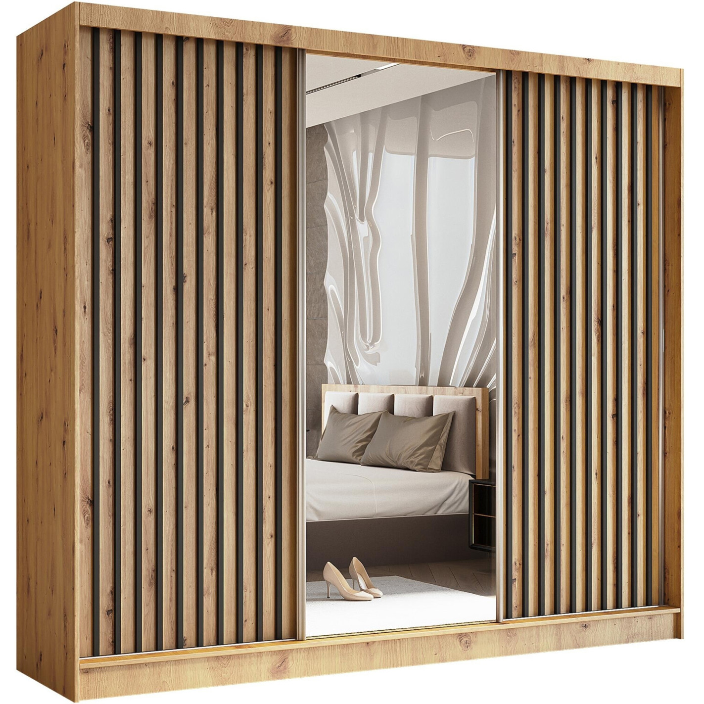 Beautysofa Helix – Kleiderschrank 240x216 cm in Artisan-Eiche & Schwarz