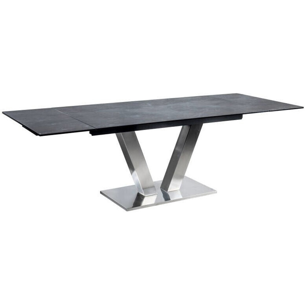 Dunkelgrauer Esstisch aus Edelstahl und Glas – 90x76cm, Keramikelemente