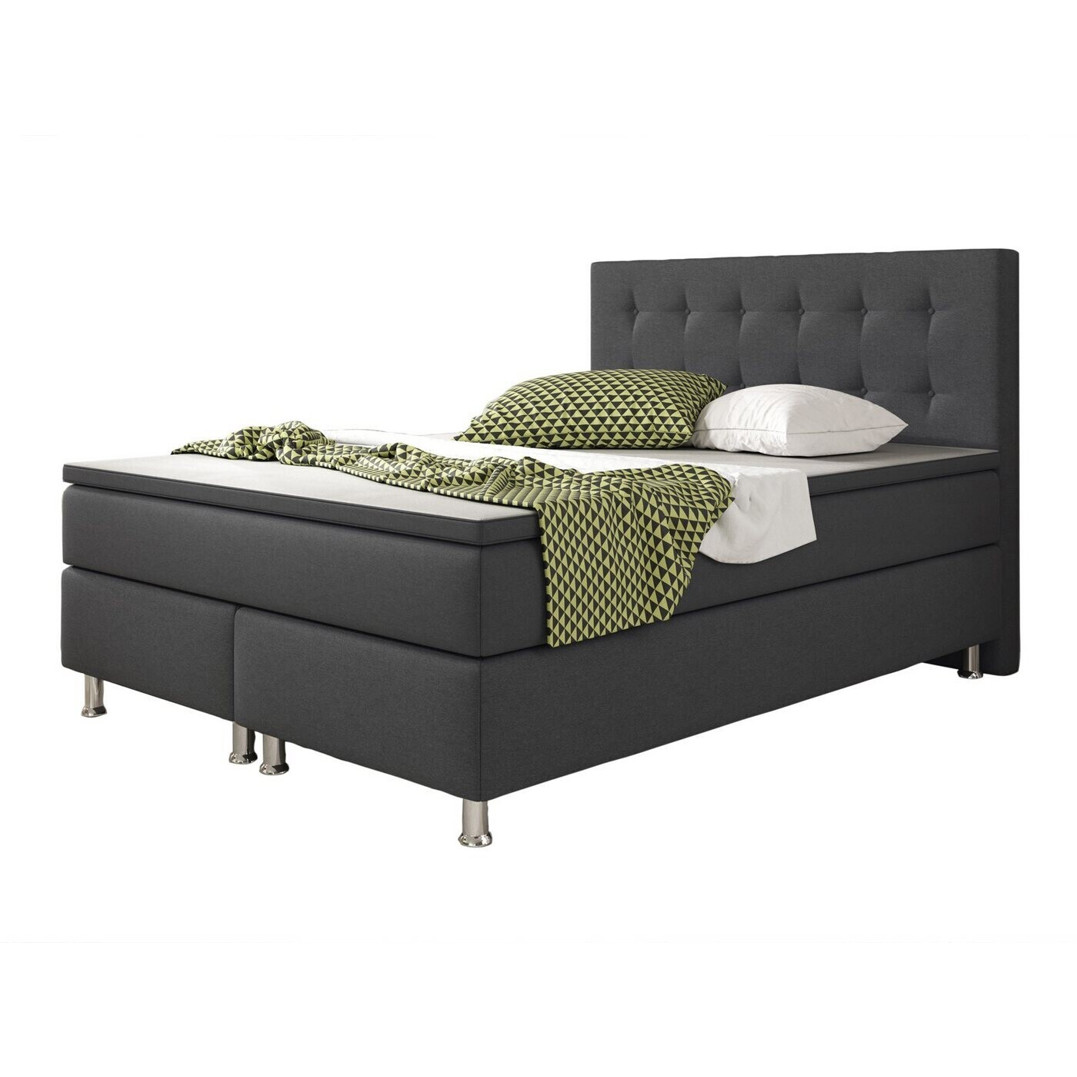Inter Link Boxspringbett Köln – 140x200 cm – Anthrazit – Webstoff – Härtegrad H3