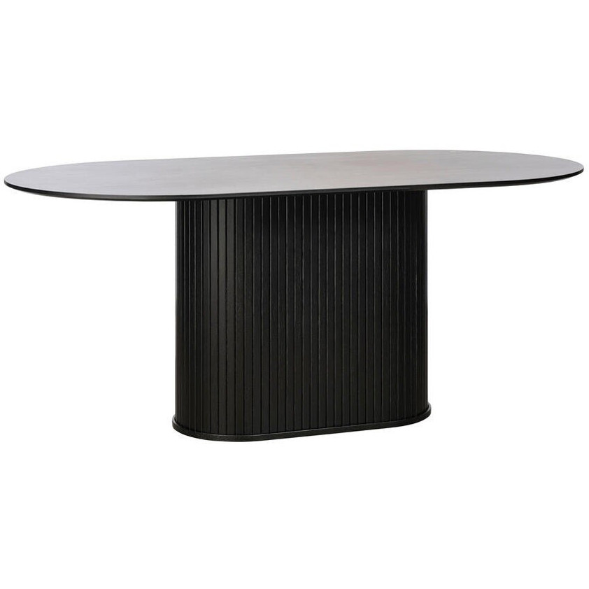 Ovaler Esstisch Schwarz mit Eichenfurnier - 95x75x180 cm - home24