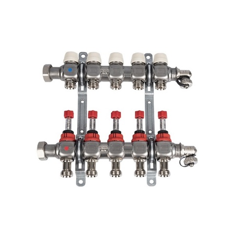 KERMI x-net FBHK-Verteiler 1" Komfort - 6 Kreise, Baulänge 370 mm, Edelstahl